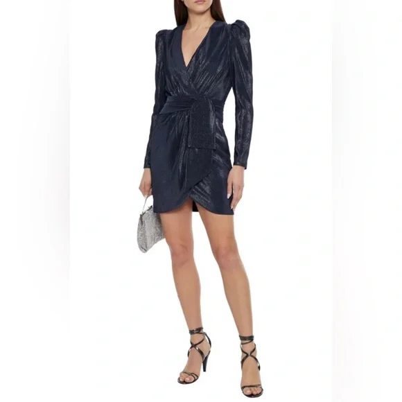 knee length dresses for ladies Jonathan Simkhai Ruched Mini Wrap Dress Nina Gold Metallic Lame Size 2   Celebrity Owned
